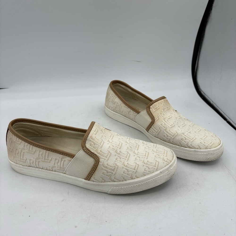 Lauren Ralph Lauren Boat Shoes Womens Size 7.5 Jinny Cream Slip On Logo Loafer